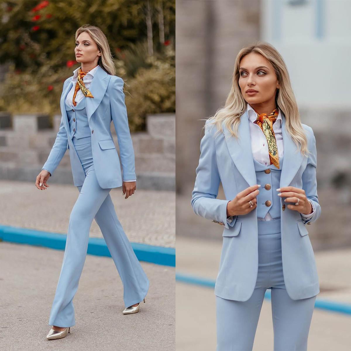 Women Formal Wear Coat - Setelan Formal Wanita Biru Langit Kerah