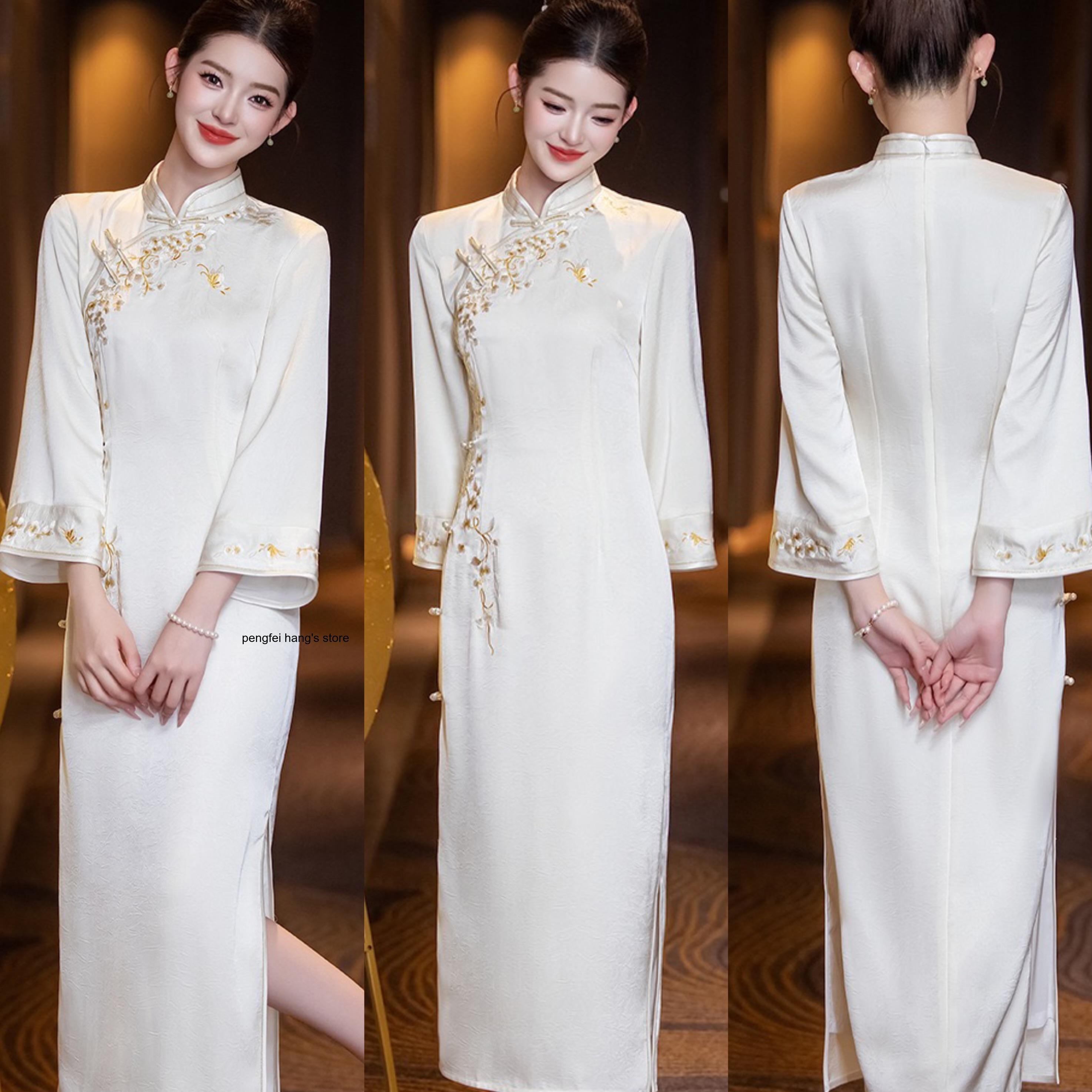 Women'S Formal Wear Petite - Gaun Panjang Qipao Modifikasi Elegan Wanita