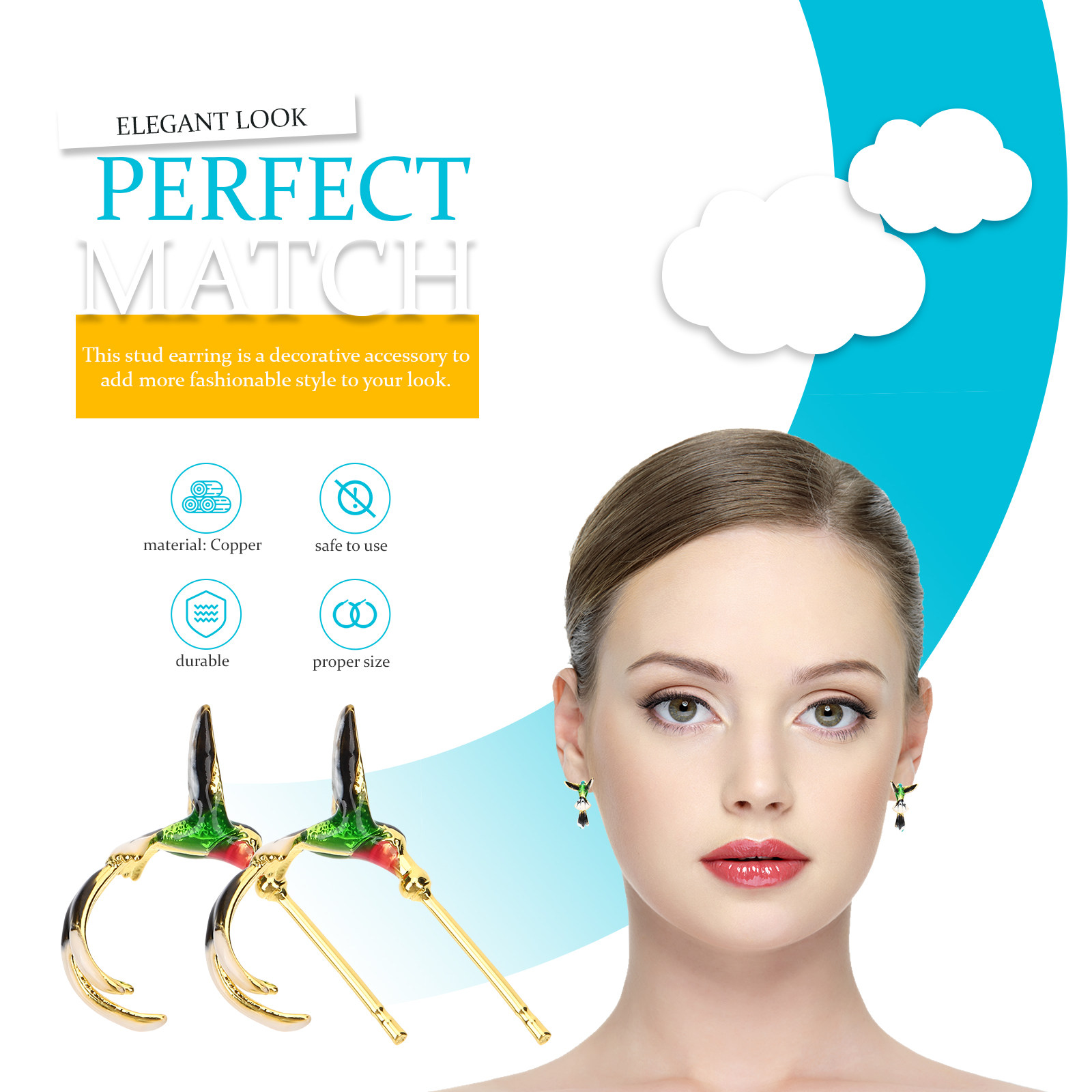 Formal Wear Jewelry For Women - 1 Pasang Anting Stud Burung Kolibri,