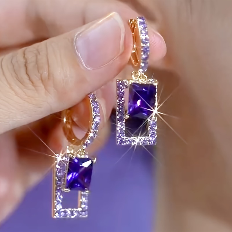 Formal Wear Jewelry For Women - 1 Pasang Anting Warna Ungu Persegi