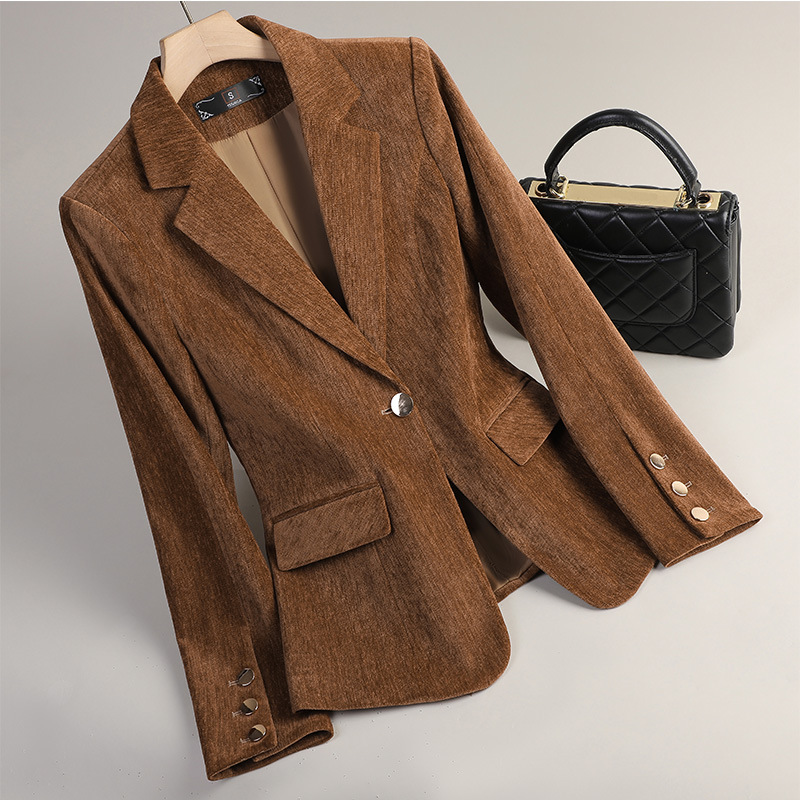 Women Formal Wear Coat - Blazer Beludru Emas Kuning Wanita Musim