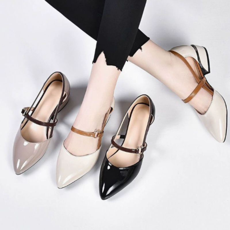 Pump Heel Block - Sepatu Slingback Wanita Dua Warna, Sepatu